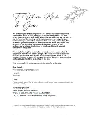 Alternative view of To Whom Much Is Given (Canadian version)